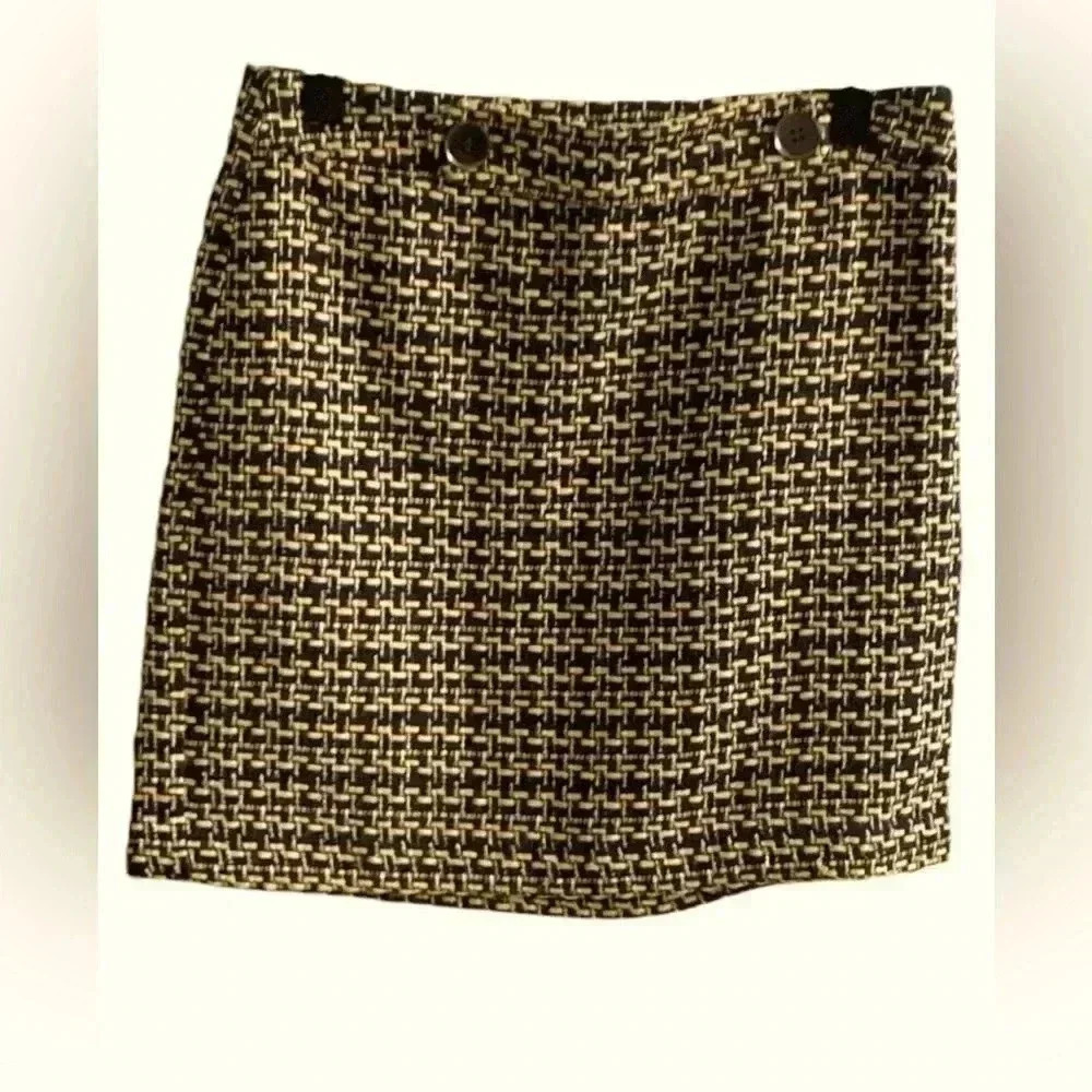 Loft Skirt, Black Gold and White Weave, Faux Belt, Fully Lined, Winter Weight